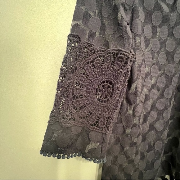 Alfani Petite Navy Blue Sheer & Lace Top - Picture 4 of 7